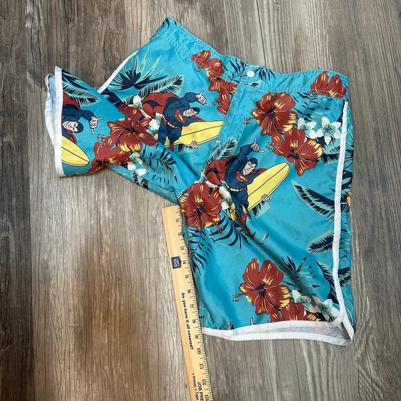 SUPERMAN Men's Medium Surfboard Tropical Print Swim Trunks Board Shorts - Picture 6 of 7